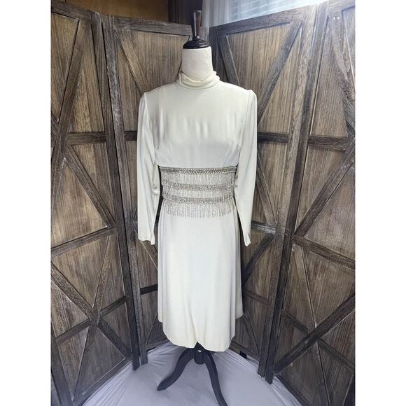 Lillie Rubin 1960s Beaded Ivory White Cream Dress Wedding Bridal Madmen Party - Picture 4 of 14